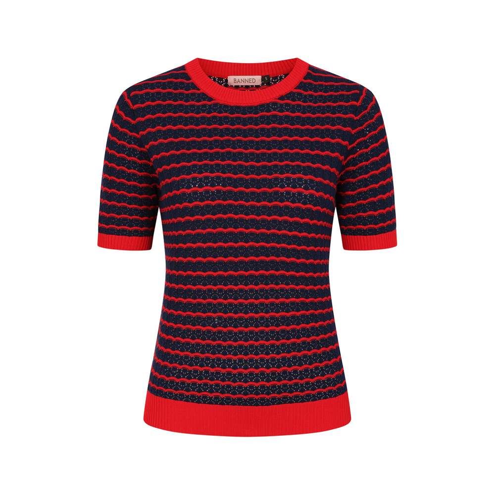 Banned - Serena Gebreide trui - Donkerblauw/Rood
